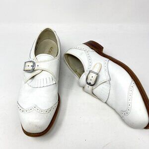 Foot-Joy 91462 Women's White Leather Buckle Golf Shoes Size 8D Preowned Vintage